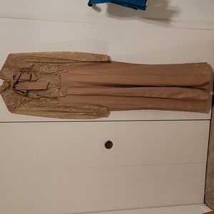 Wide leg, tan jumpsuit